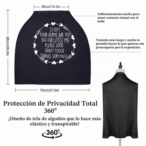 Vista 7 de Metplus Funda de asiento de automóvil sin contacto para bebés, fundas de lactancia para mamá, bufanda de lactancia, toldo multiusos para asiento