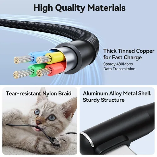 Vista 7 de aceyoon Paquete de 3 cables USB C a C en ángulo recto, cable de carga
