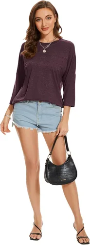 Vista 57 de ZENNILO Camisetas casuales de manga 3/4 para mujer, holgadas, cuello redondo, lindas camisetas básicas