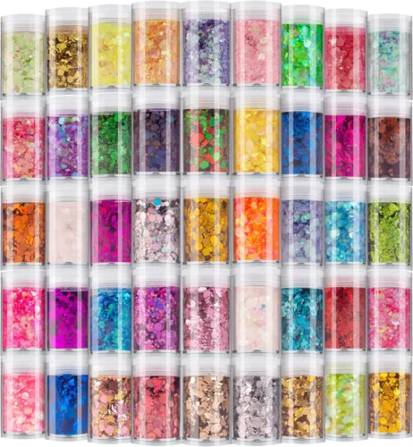 Vista 11 de Linwulte - Mezcla de purpurina gruesa y fina holográfica, 20 colores para resina, purpurina iridiscente para uñas, cosméticos para ojos, cabello