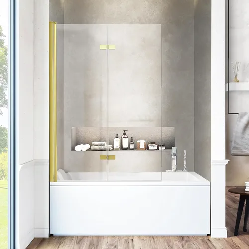 Vista 8 de Puerta corrediza de doble oscilación para bañera, puertas de ducha de vidrio templado sin marco de 22-36 x 55 pulgadas, panel de pantalla de baño
