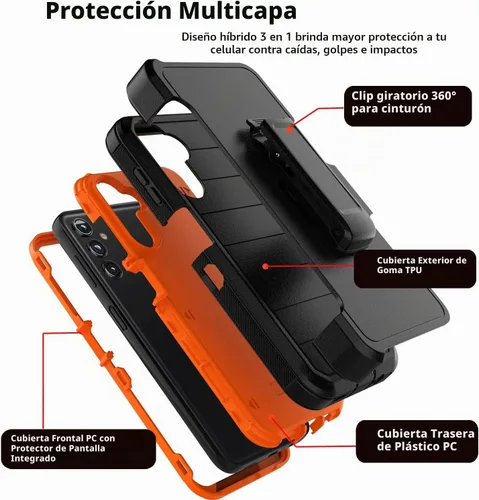 Vista 2 de Funda para teléfono Galaxy A14 5G, para Samsung A14 5G con clip para cinturón con [protector de pantalla incorporado] protector de pie resistente a