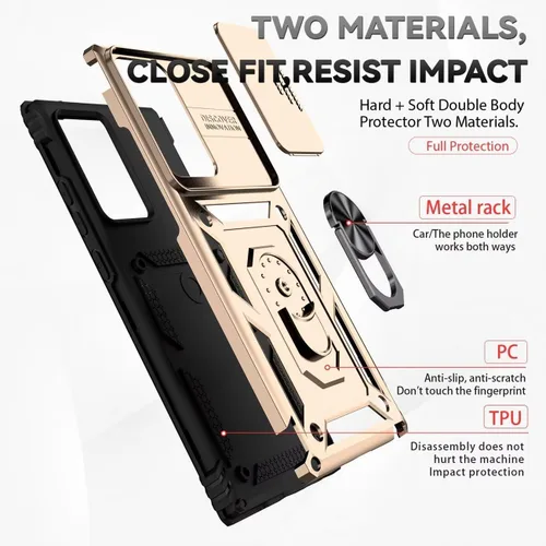 Vista 3 de Funda para Galaxy Note 20 Ultra, Samsung Note 20 Ultra SM-N986U con protector de pantalla de vidrio templado y cubierta de cámara deslizante, Oro