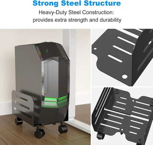 Vista 12 de suptek Soporte de torre para computadora, soporte móvil para CPU, soporte móvil de 5.5 a 9.8 pulgadas de ancho, ajustable, con ruedas giratorias