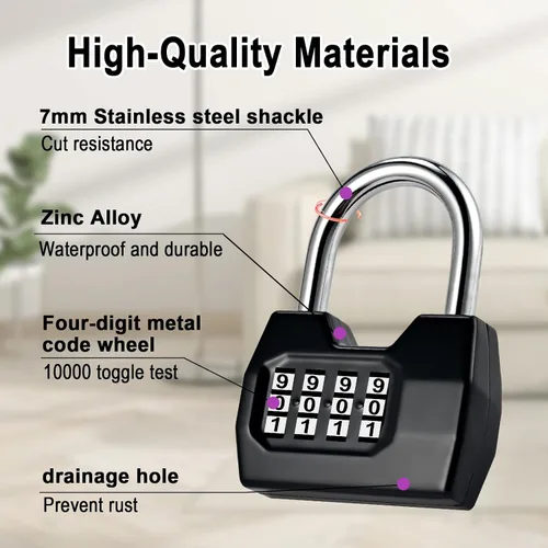 Vista 4 de Cerradura de combinación, cerradura combinada de moda de 4 dígitos, candado de combinación Waterproof Outdoor Gate Locks for Fence, Locker, Sheds