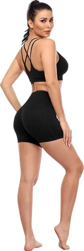 Vista 4 de CADMUS Pantalones cortos deportivos de tiro alto para mujer, para yoga, acondicionamiento físico y correr, con bolsillos profundos