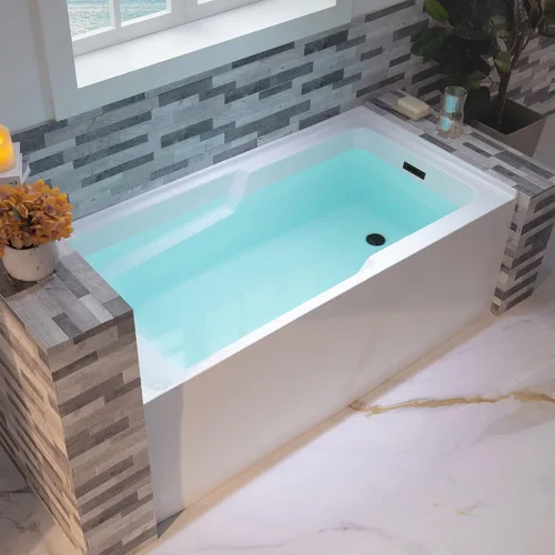Vista 20 de WOODBRIDGE Bañera rectangular de acrílico de 60 pulgadas en blanco con drenaje derecho, drenaje desplegable de níquel cepillado incluido BA6030R