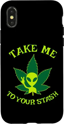 Vista 5 de iPhone 16 Alien Weed Leaf Stoner 420 Stash Fiction Pot Lovers Design Case