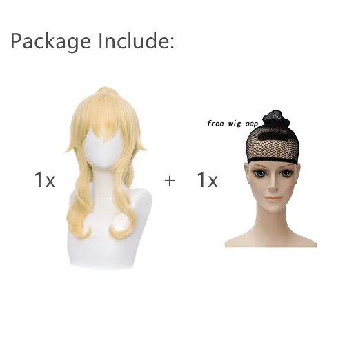 Vista 8 de SL Peluca de cola de caballo rubia ondulada para cosplay de Jean, pelucas de princesa dorada con colas de caballo, flequillos + gorra de peluca
