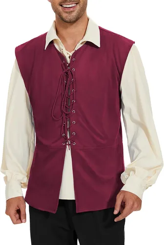 Vista 8 de Zando Chaleco pirata renacentista medieval vikingo para hombre, disfraz de Halloween o cosplay