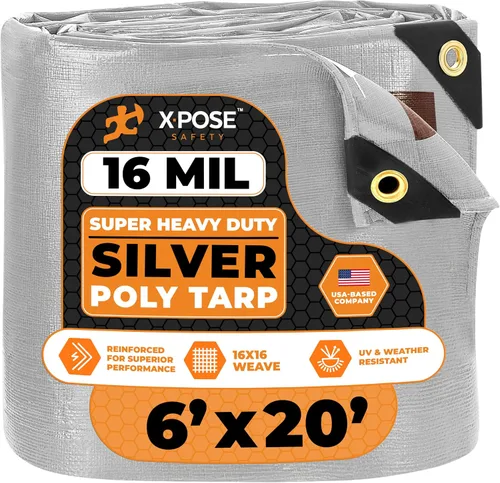 Vista 48 de Xpose Safety - Lona protectora de polietileno de 4 x 20 pies, 16 mil o 0.4mm de grosor, resistente y reforzada para evitar desgarros, resistente a