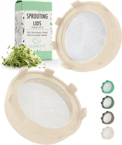 Vista 10 de Elementi - Tapas para germinar para tarros de boca ancha (juego de 2), kit de tarro de germinación para brotes orgánicos, kit de cultivo de brotes