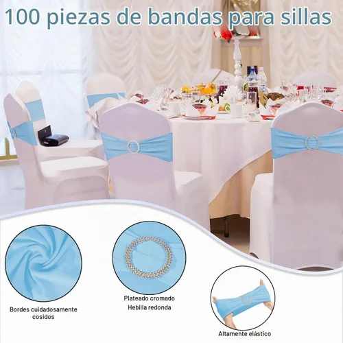 Vista 3 de WJWHQ 100 piezas de cintas elásticas de elastano con lazos para sillas, bandas de cubierta de silla con hebilla deslizante para eventos de boda