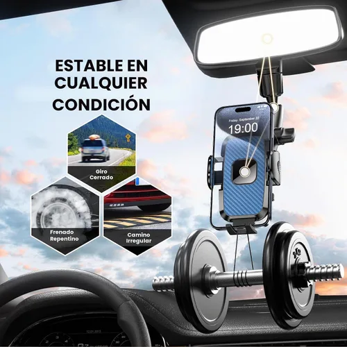 Vista 6 de Soporte para teléfono con espejo retrovisor, giratorio de 360°, compatible con todos los teléfonos celulares iPhone y Android de 4 a 7 pulgadas