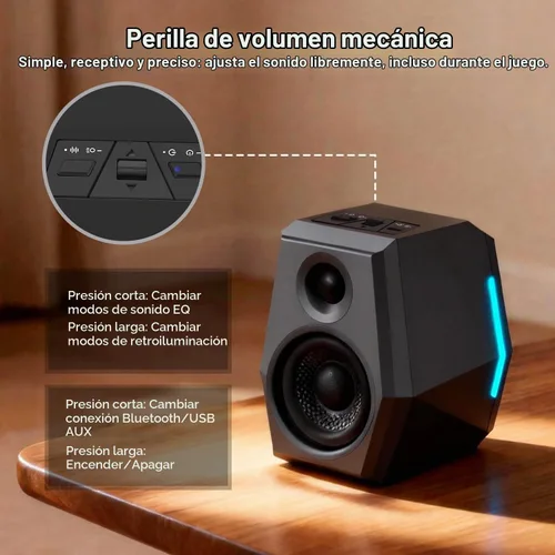 Vista 7 de Sanyun SW209 - Altavoces para juegos de PC de 36 W con DAC USB de 24 bits, Bluetooth 5.2 y entradas auxiliares, 3 modos de sonido EQ, altavoces