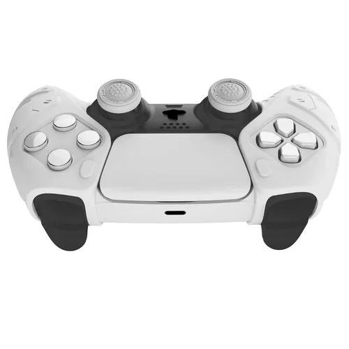 Vista 5 de PlayVital Mecha Edition White Ergonomic Soft Controller Silicone Case Grips for PS5, Rubber Protector Skins with Thumbstick Caps for PS5 Controller