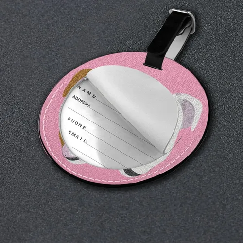 Vista 3 de Etiqueta de equipaje Bulldog Inglés rosa, bolsa de piel sintética, maleta de viaje, identificación de identificación, etiqueta de equipaje