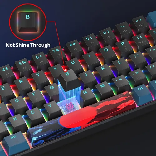 Vista 5 de Protable - Teclado mecánico para juegos al 60%, mini compacto retroiluminado de 68 teclas, teclado de oficina con cable con interruptor rojo