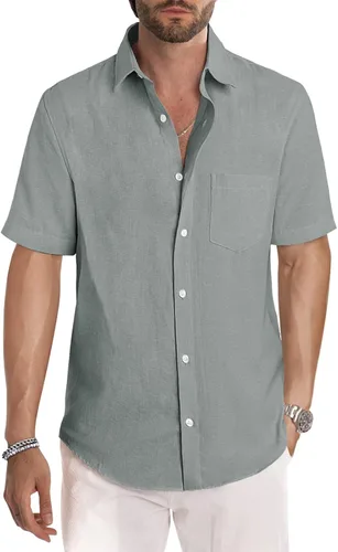 Vista 83 de JMIERR Camisas de vestir a rayas con botones y manga corta para hombre
