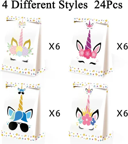 Vista 3 de 24 bolsas de dulces de unicornio – Bolsas de unicornio para decoración de cumpleaños de niñas
