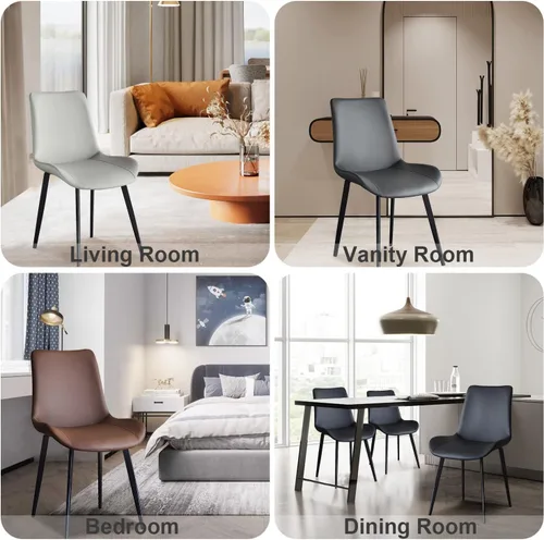 Vista 9 de seonyou Juego de 4 sillas de comedor de piel sintética negra para cocina, comedor, cómoda silla moderna de mediados de siglo con patas de metal