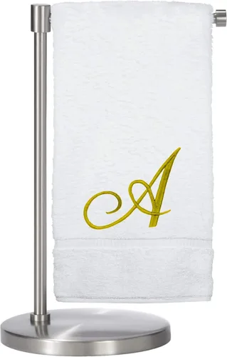 Vista 137 de Script R - Toalla de baño con monograma, regalo personalizado, 27 x 54 pulgadas, juego de 1 toalla bordada con texto dorado, 100% algodón turco Navy