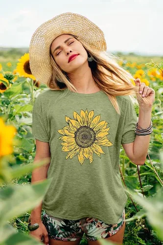 Vista 3 de Camisas de girasol para mujer, lindas camisetas gráficas de diente de león, camisetas de manga corta de verano para mujer