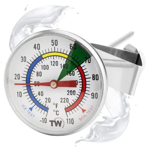 Vista 5 de Termómetro de leche para vaporizar leche - Ideal como termómetro de temperatura de café con sonda de acero inoxidable de 175 mm y clip para café