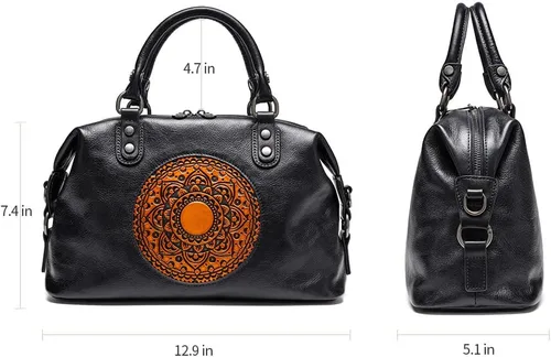 Vista 6 de Bolsos de cuero genuino para mujer, bolso cruzado retro Mandela