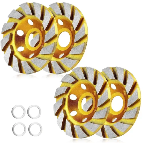 Vista 8 de Golden Pearl 2 unidades de piedra de hormigón de 4 pulgadas de cerámica Turbo diamante pulido taza rueda, 12 Segs Heavy Duty Angle Grinder Wheels