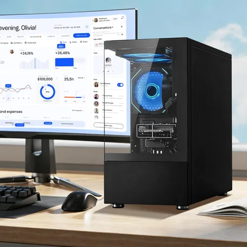 Vista 4 de suevery PC de escritorio preconstruido, computadora torre negra Negro