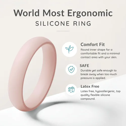 Vista 5 de ThunderFit - Anillos de compromiso de silicona para mujer, 5.5 cm de ancho, 2 mm de grosor, bandas de goma de boda, paquete múltiple de variedad 1-12