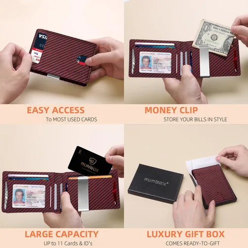 Vista 153 de RUNBOX - Carteras delgadas para hombre, cartera de piel con pinza para el dinero, cartera de bolsillo frontal con bloqueo RFID, tarjetero