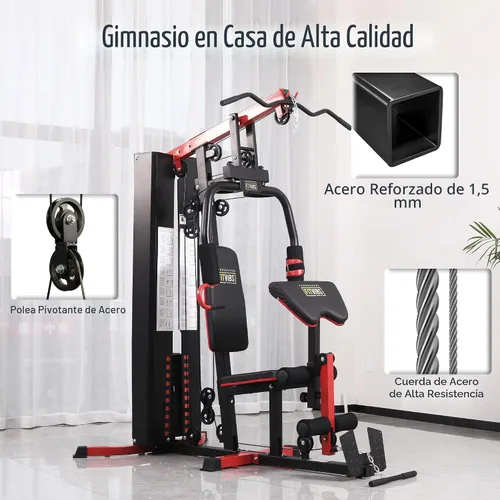 Vista 3 de Fitvids Home Gym Equipment, Multifunctional Full Body Workout Weight Machine Station with Weight Stack, All in One Exercise Equipment with Pulley