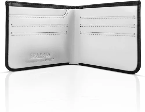 Vista 2 de Spassia Primero diseño delgado y plegable protección RFID cartera de cuero de grano completo Spatial Black Classic