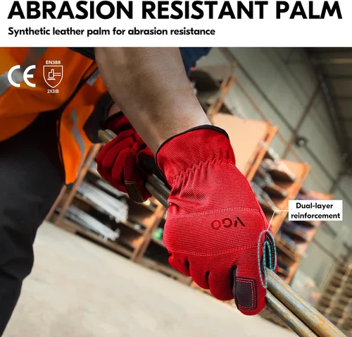 Vista 2 de Vgo... 3-Pairs Synthetic Leather Work Gloves, Multi-Purpose Light Duty Work Gloves, Breathable & High Dexterity, Touchscreen