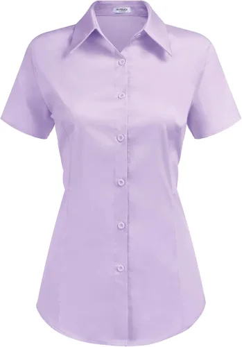 Vista 8 de HOTOUCH - Camisas básicas con botones para mujer de manga corta elásticas con cuello de botón para mesera y trabajo