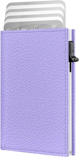 Vista 9 de Cartera para hombre – Cuero minimalista de triple pliegue, funda inteligente para tarjetas emergentes con bloqueo RFID, soporte delgado de metal