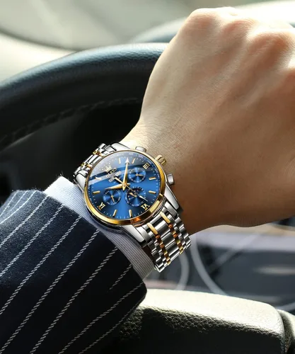 Vista 3 de OLEVS Watch Men Automatic Self Winding Watches for Men Stainless Steel Mechanical Diver Large Dial Skeleton Classic Waterproof Diamond Date Men's