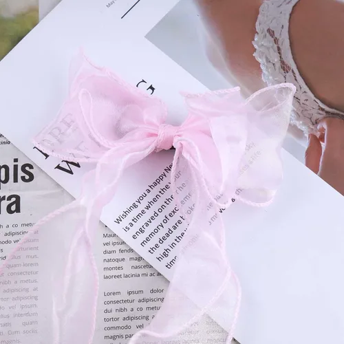 Vista 7 de Clip para el cabello con lazo de seda largo vintage, pasador, cinta de malla, clip para la cabeza, accesorios para el cabello para mujer