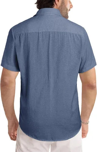 Vista 164 de JMIERR Camisas de vestir a rayas con botones y manga corta para hombre