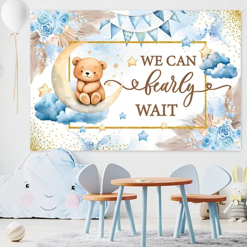 Vista 7 de DataMoon Decoraciones de Baby Shower "We Can Bearly Wait" - Cajas para bebé con letras, Globos Boho, Telón de fondo "We Can Bearly Wait" para Baby