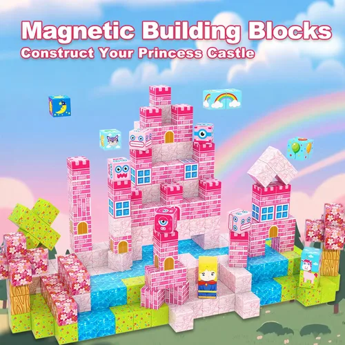 Vista 2 de WSHIMIN Princess Castle Toys Bloques de construcción magnéticos para niños de 4 a 8 años, juguetes sensoriales STEM magnéticos