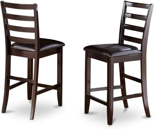 Vista 5 de East West Furniture FAS-BLK-W Fairwind Taburetes de bar con altura de mostrador, sillas de asiento de madera con respaldo de escalera, juego de 2