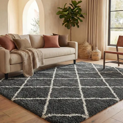 Vista 141 de SAFAVIEH Hudson Shag Collection - Alfombra decorativa de 2 x 3 pies, color beige y marfil, diseño moderno de enrejado, no desprende pelusa