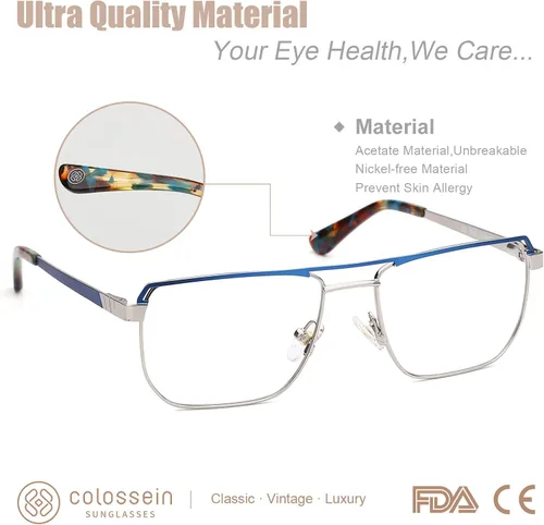 Vista 6 de Marco de gafas de metal óptico clásico para hombre con lentes transparentes sin receta