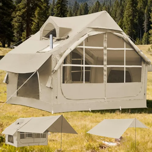 Vista 10 de Carpas inflables para acampar - Tienda de glamping fácil de inflar con bomba manual, tienda inflable de aire de PVC impermeable para acampar