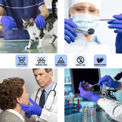 Vista 3 de Safe Health Nitrile Exam Gloves – 4 mil, Latex-Free, Powder-Free, Disposable, Blue, Medical Grade, Food, Cleaning Use