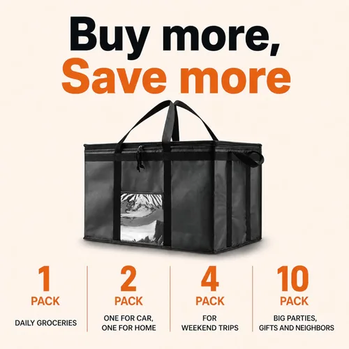Vista 8 de Bolsa térmica XXL aislada y calentador de alimentos para entrega y compras de comestibles con parte superior con cremallera, color negro