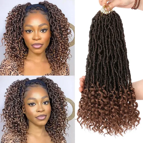 Vista 36 de Leeven 7 Paquetes Cabello Crochet Faux Locs con Puntas Rizadas 10 Pulgadas Pre-enrollado Goddess Locs Trenzas Crochet Cabello 84 Hebras Negro